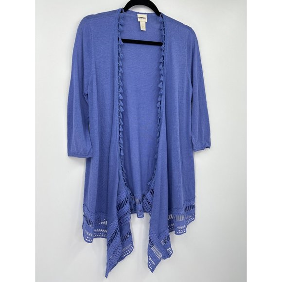 Chico's Tassel Cardigan Open Front Linen Blend Blue Size 1 (8) - Picture 2 of 7